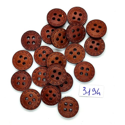 20 boutons en cuir marron - 15mm - tr3194
