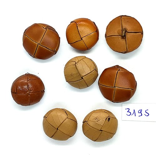 8 boutons en cuir marron et beige - entre 20mm et 24mm - tr3195