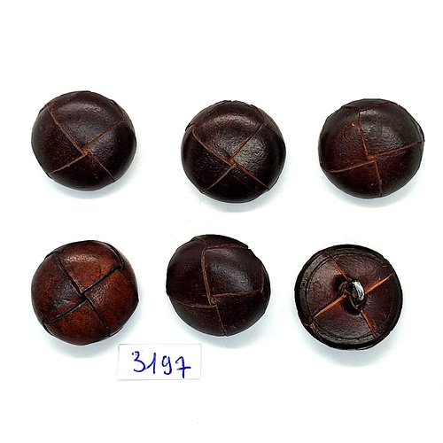 6 boutons en cuir marron foncé - 23mm - tr3197