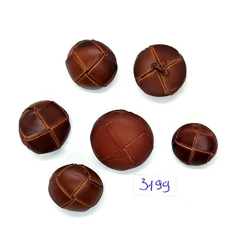 6 boutons en cuir marron - 28mm - 24mm et 20mm - tr3199