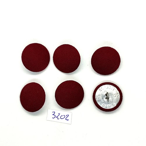 6 boutons en tissu bordeaux et métal argenté - 22mm - tr3202