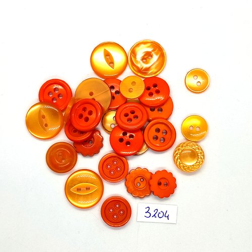 27 boutons en résine orange - taille et modèle différent - tr3204