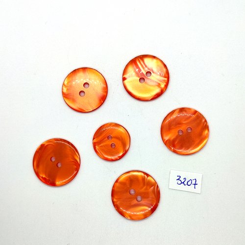 6 boutons en résine orange - 27mm et 22mm - tr3207