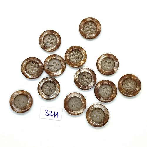13 boutons en résine gris / beige - 17mm - tr3211