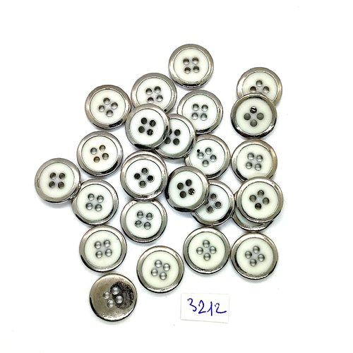 25 boutons en résine blanc et métal argenté - 15mm - tr3212