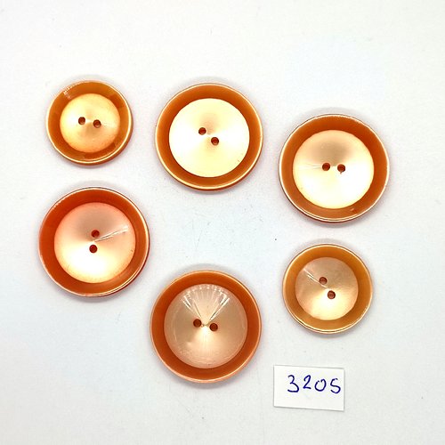 6 boutons en résine orange clair - 28mm et 23mm - tr3205