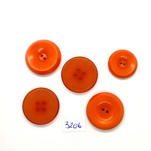 5 boutons en résine orange - 27mm et 21mm - tr3206