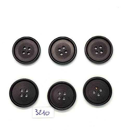 6 boutons en résine noir - 22mm - tr3210