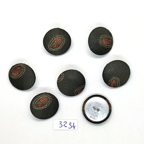 7 boutons en métal argenté et passementerie vert - 22mm - tr3234