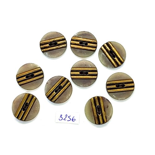 9 boutons en résine gris et doré - 23mm - tr3256