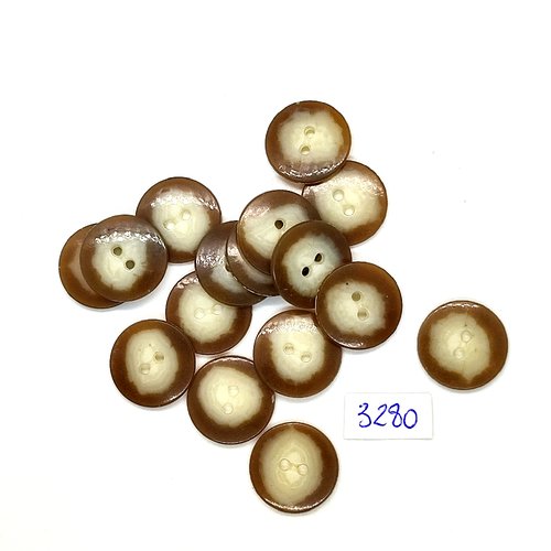 16 boutons en résine marron / beige clair - 18mm - tr3280