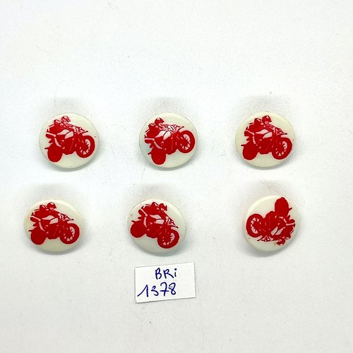 6 boutons fantaisie en résine - moto rouge et blanc - 18mm - bri1378