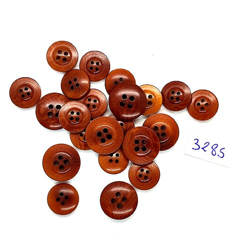 22 boutons en résine marron - 15mm et 13mm - tr3285