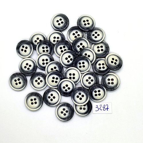 32 boutons en résine noir et gris - 15mm - tr3287
