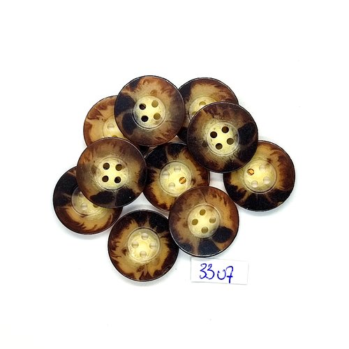 10 boutons en résine marron et beige - 22mm - tr3307