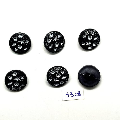 6 boutons en résine argenté et noir - 19mm - tr3308