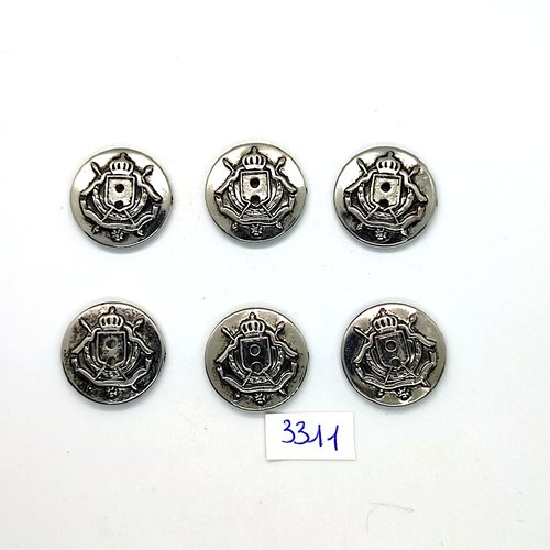 6 boutons en résine argenté - 22mm - tr3311