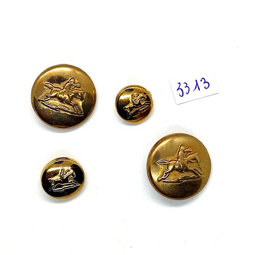 4 boutons en métal doré - un cavalier - 22mm et 13mm - tr3313