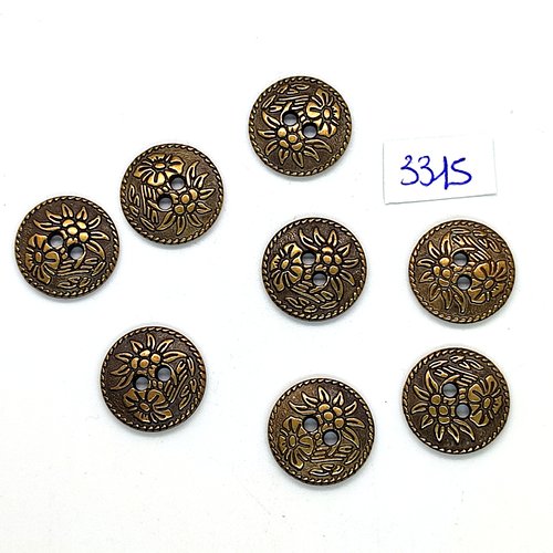 8 boutons en métal bronze - fleur - 18mm - tr3315