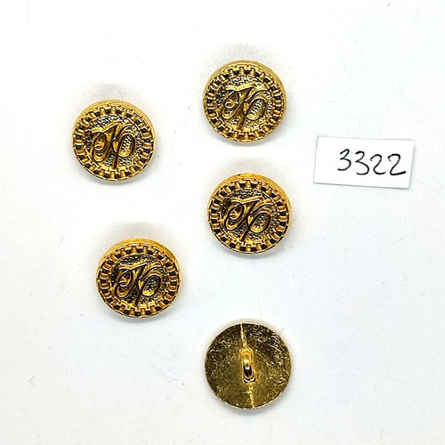 5 boutons en métal doré - 15mm - tr3322