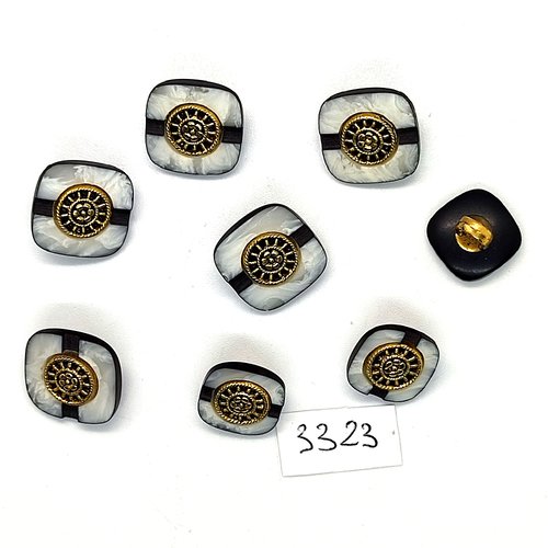 8 boutons en résine doré et blanc cassé - 16x16mm - tr3323