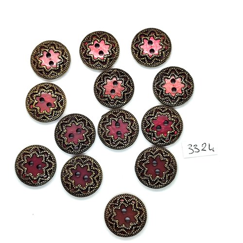 13 boutons en résine doré et violet - 20mm - tr3324