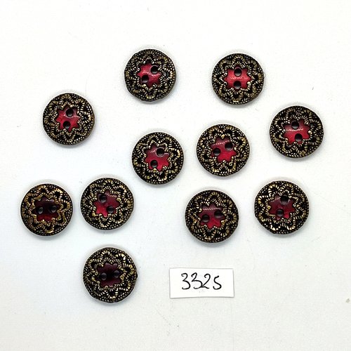 11 boutons en résine doré et violet - 15mm - tr3325