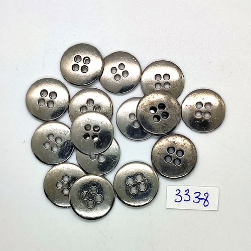 16 boutons en métal argenté - 18mm - tr3338