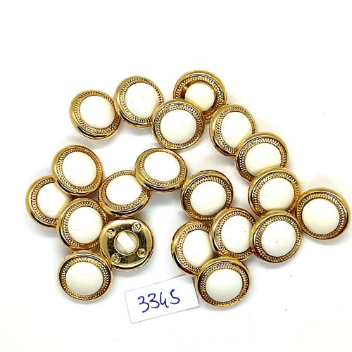 20 boutons en résine doré et blanc - 15mm - tr3345