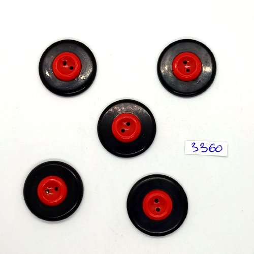 5 boutons en résine noir et rouge  - 27mm - tr3360