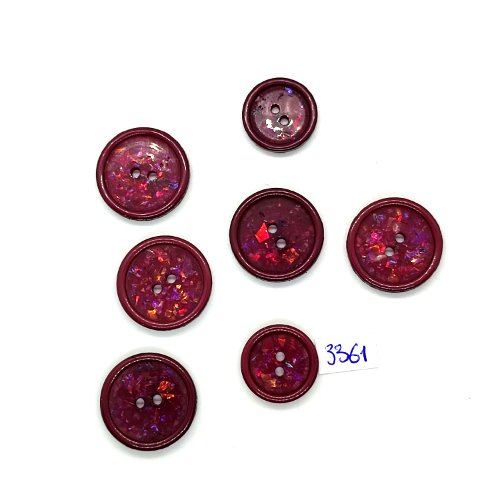 7 boutons en résine rouge foncé / bordeaux pailleté - 21mm et 18mm - tr3361