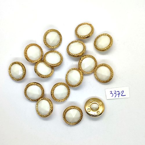 16 boutons en résine blanc et doré - 15mm - tr3372