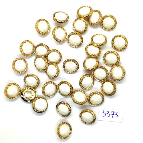 35 boutons en résine blanc et doré - 13mm - tr3373