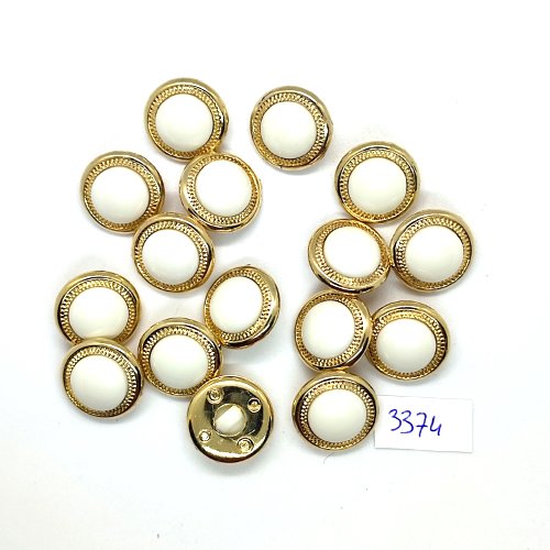 16 boutons en résine blanc et doré - 18mm - tr3374