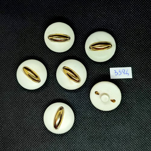 6 boutons en résine blanc cassé et doré - 26mm - tr3384