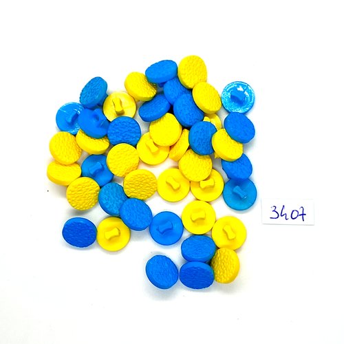 42 boutons en résine jaune et bleu - 14mm - tr3407