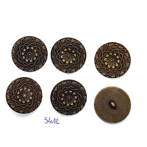 6 boutons en résine bronze (fleur) - 27mm - tr3412