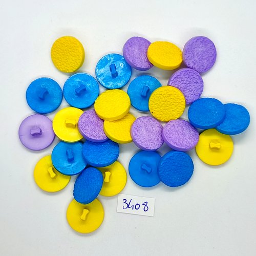 28 boutons en résine lilas jaune et bleu - 18mm - tr3408