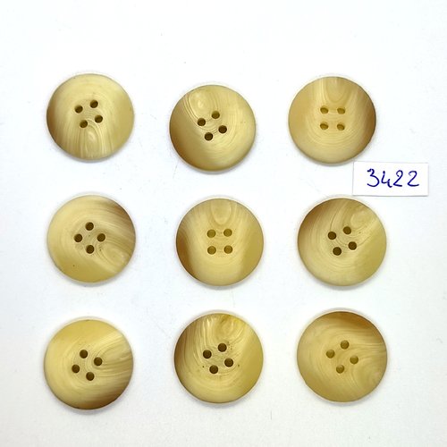 9 boutons en résine beige - 23mm - tr3422