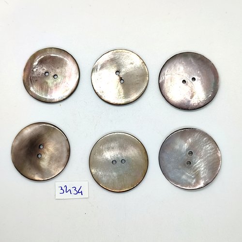 6 boutons en nacre marron / gris - 33mm - tr3434