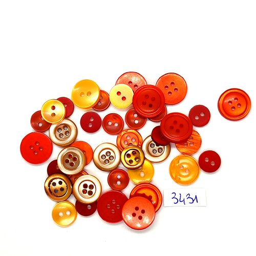 37 boutons en résine rouge et orange - taille diverse - tr3430