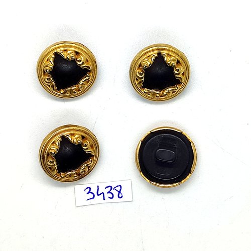 4 boutons en résine doré et noir - 18mm - tr3438