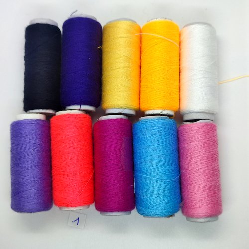 10 bobines de fil à bàtir en polyester - multicolore - 100m