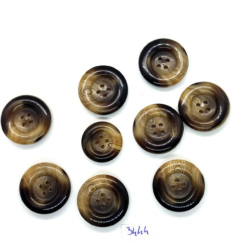 8 boutons en résine marron / beige - 28mm et 22mm - tr3444