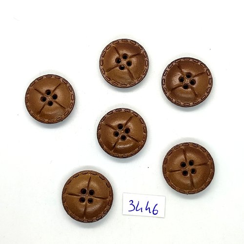 6 boutons en cuir marron - 22mm - tr3446