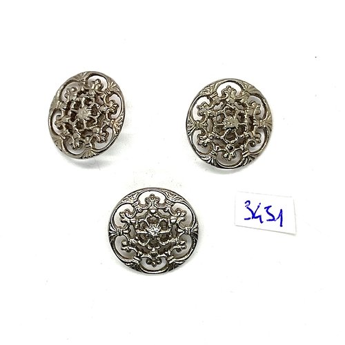 3 boutons en métal argenté - 20mm - tr3451
