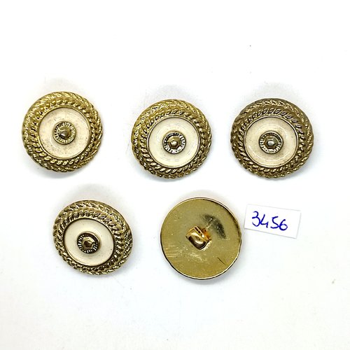 5 boutons en résine doré et émail blanc - 25mm - tr3456