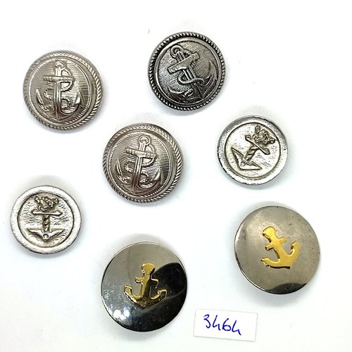 7 boutons en résine et métal argenté et doré (une ancre) - 27mm et 22mm - tr3464