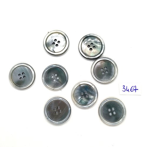 8 boutons en résine gris et noir dessous - 20mm - tr3467