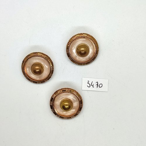 3 boutons en résine doré et blanc - 25mm - tr3470